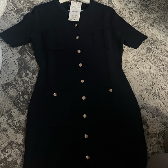 SOLD Chic Black Button-Up Dress - Picture 1 of 7